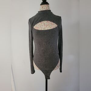 Elegant Shimmer Silver Bodysuit SIZE LARGE